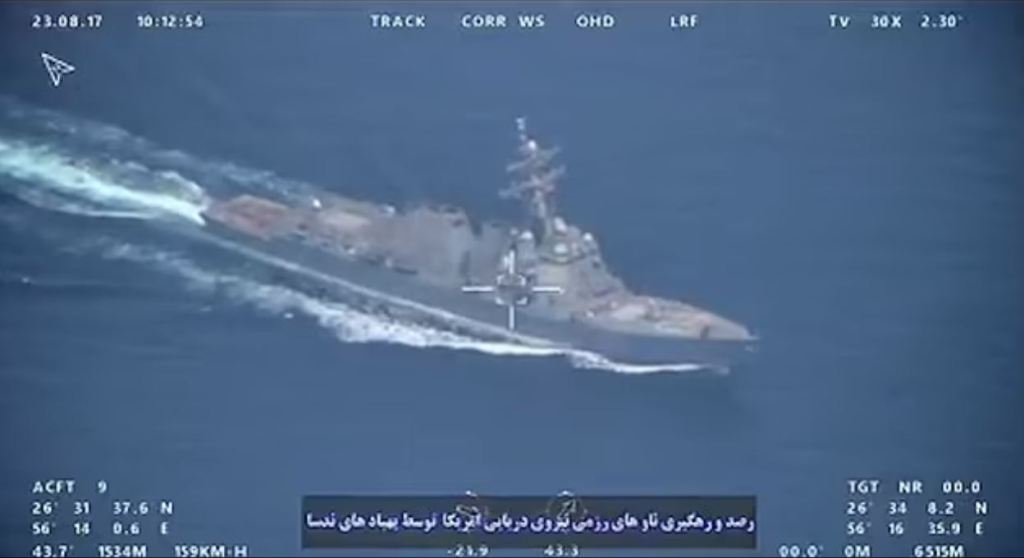 Moment Iranian drones and speedboats swarm two US warships with 4,000 troops on board during tense clash in the Persian&nbsp;Gulf