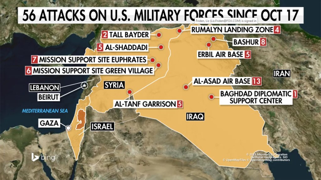 Pentagon confirms 56 attacks on US troops in Iraq and Syria since Oct.&nbsp;17