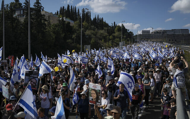 ‘Look us in the eye!’: 30,000 join Gaza hostages’ families on final march into&nbsp;Jerusalem