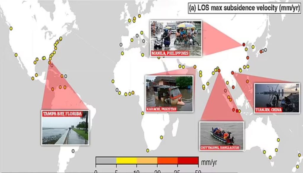 Scientists identify 99 coastal cities worldwide – home to at least 200 million people – that are&nbsp;SINKING