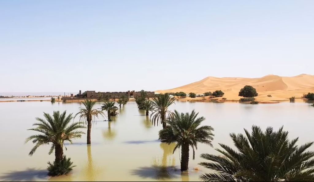 Floods hit… the SAHARA! Desert is struck by its biggest deluge for decades, with water filling lake that had been dry for 50&nbsp;years