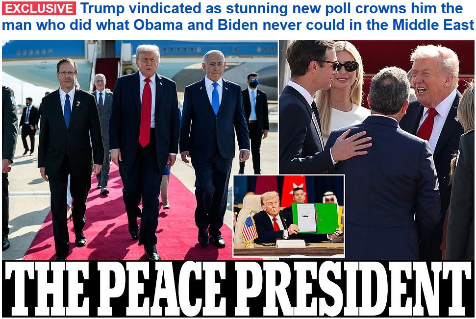 Donald Trump has been crowned the ‘Peace President’ by American voters after brokering a historic Middle East deal that secured the release of Israeli&nbsp;hostages