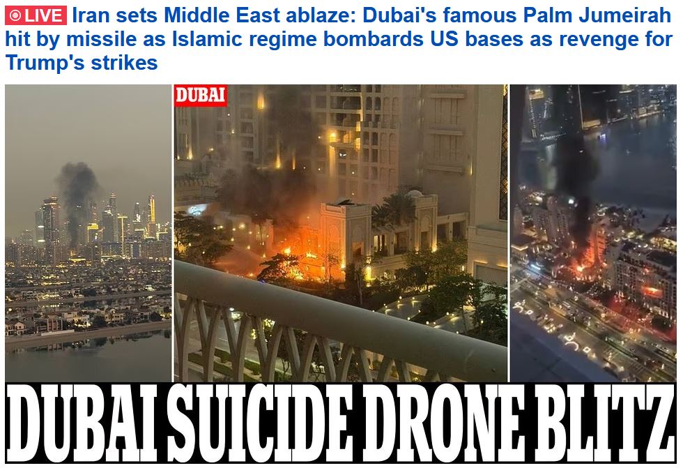 BREAKING NEWS UPDATE: Iran sets Middle East ablaze: Dubai’s famous Palm Jumeirah hit by missile as Islamic regime bombards US bases as revenge for Trump’s&nbsp;strikes