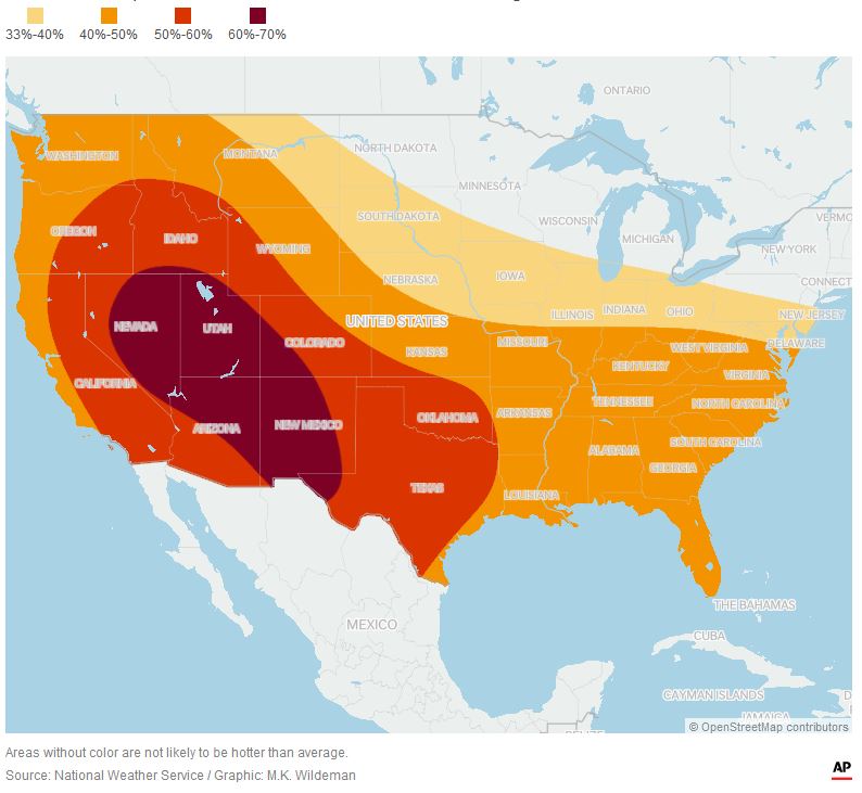 Record-smashing heat spreads: ‘Basically the entire US is going to be&nbsp;hot’
