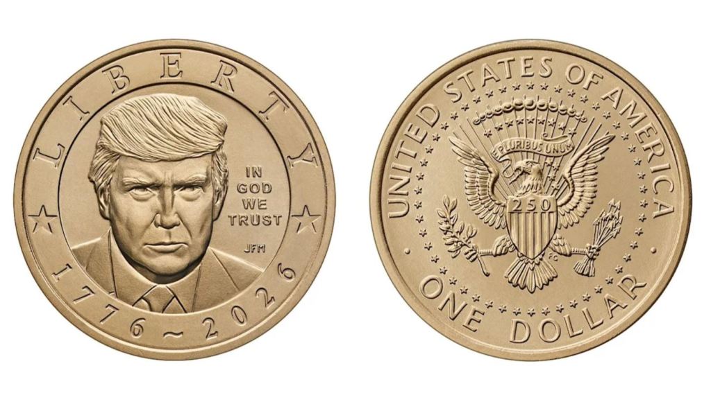$1 gold coin emblazoned with President Donald Trump’s face, making him the first living person featured on American currency in more than a century. 