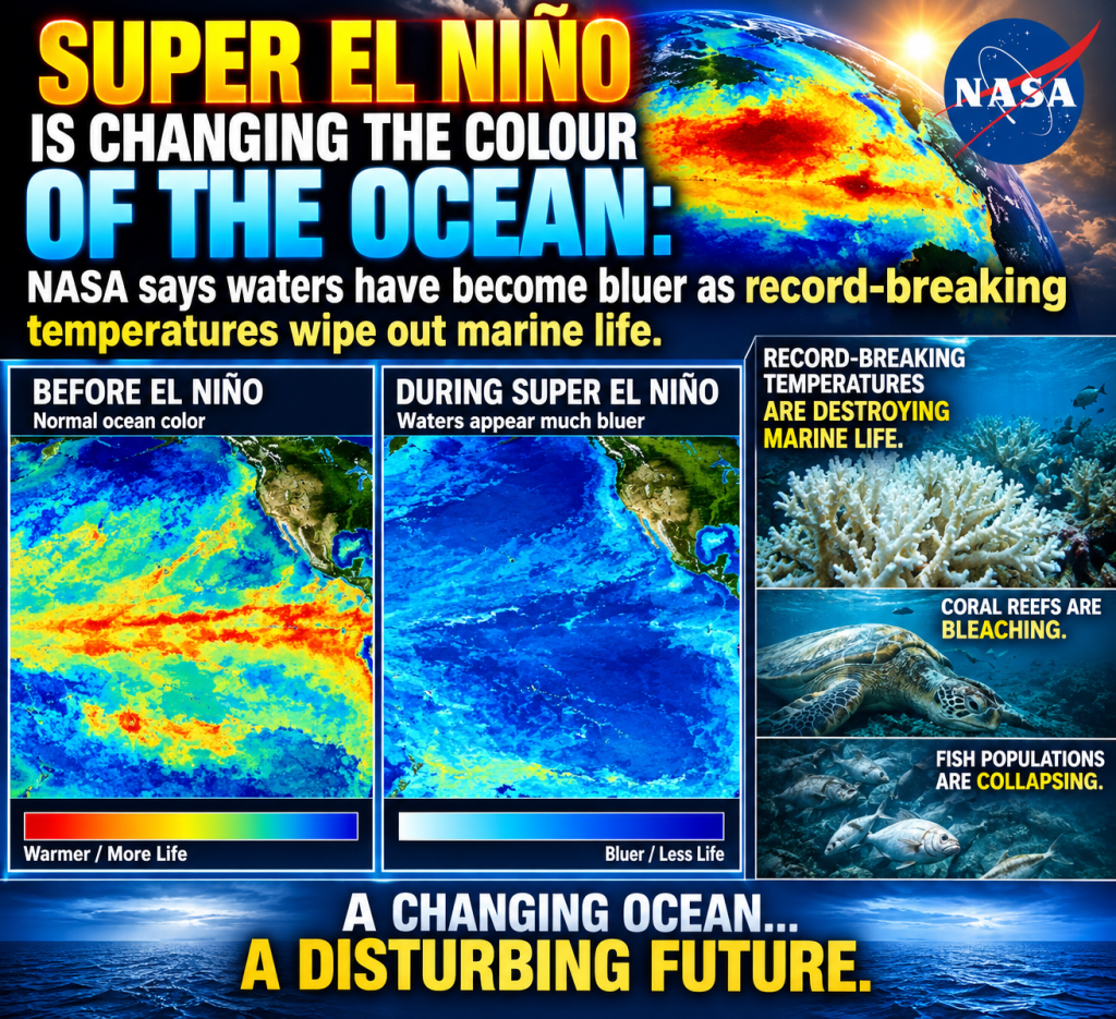Super El Nino is changing the colour of the OCEAN: NASA says waters have become bluer as record-breaking temperatures wipe out marine&nbsp;life